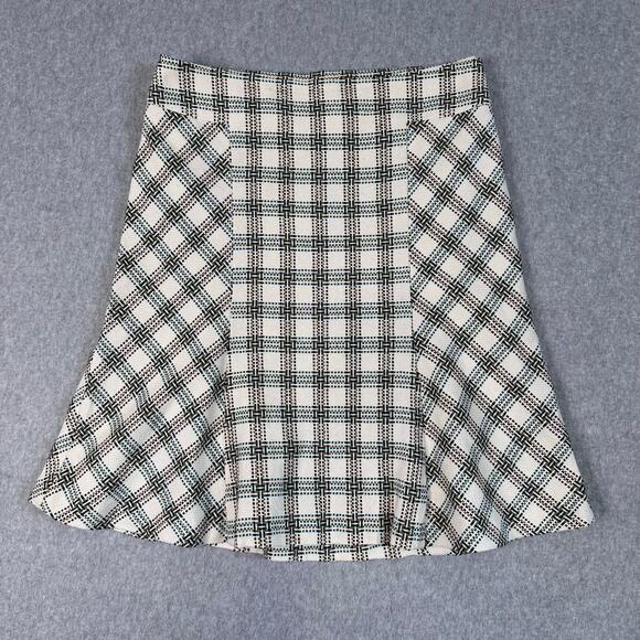 Ann Taylor Loft Plaid Skirt WMNS 10 Ivory/Teal/Brown Flared Trumpet Mini Office - Picture 1 of 6